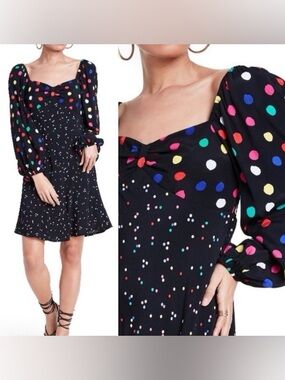 RIXO by Target Black Polka Dot Mini Dress with Multicolor Spots